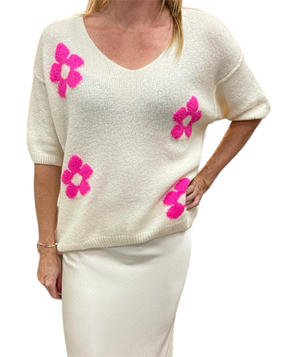 V-Pulli Blumenmuster