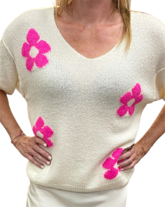 V-Pulli Blumenmuster