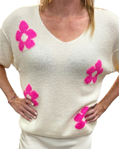 V-Pulli Blumenmuster