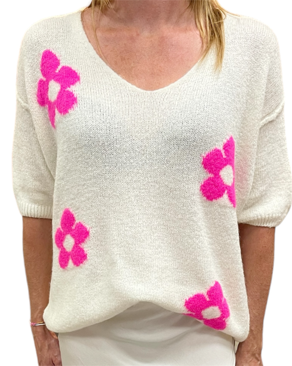 V-Pulli Blumenmuster